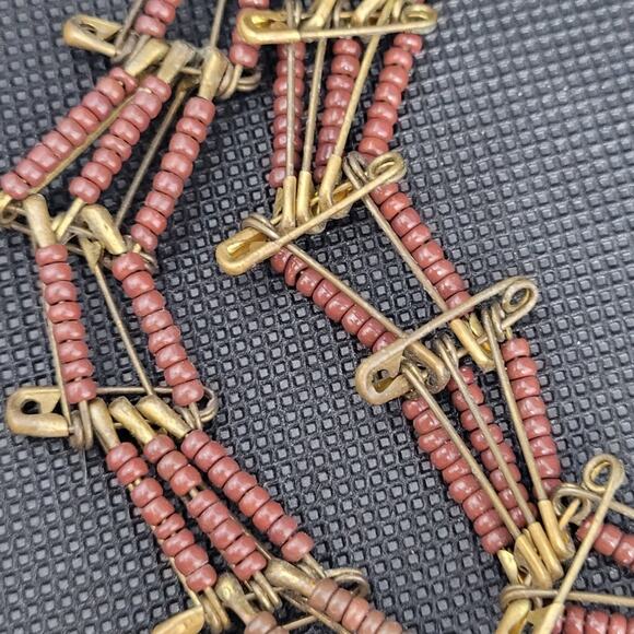 Retro Luxe Brown White Bead Squash Blossom Necklace Boho Statement Style - Picture 6 of 8